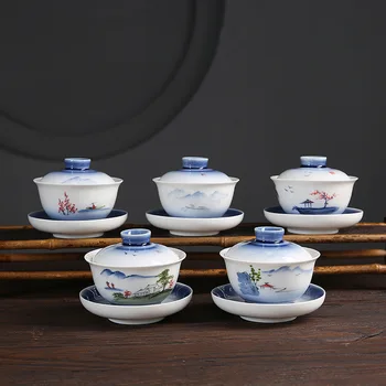 

Ceramic Hand Painted Tureen 3.8-Inch Shouzhua Tea Bowl Tea Kung Fu Tea Set sopera de ceramica gaiwan chrysanthemum tea
