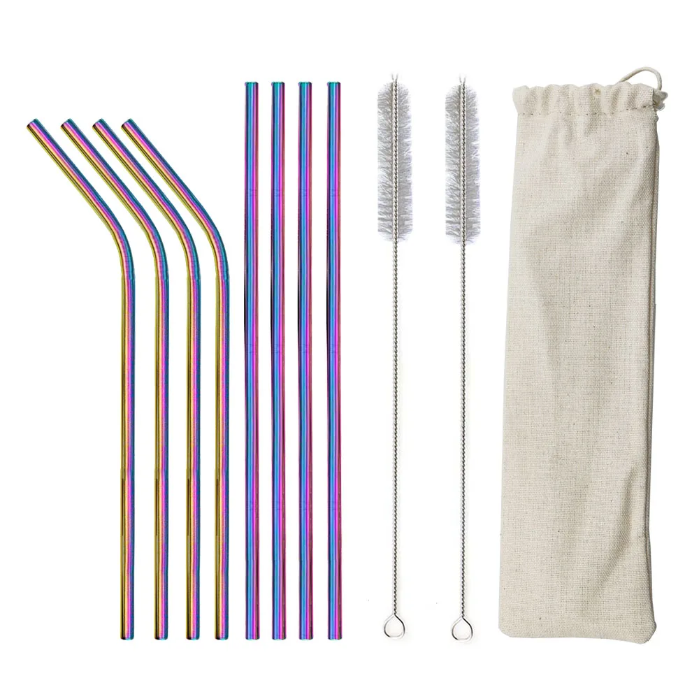 rainbow 8pcs beige 2/4/8 шт. красочные Многоразовые соломинкой Нержавеющая сталь прочный гнутые прямые соломинка для напитков с щеточка для чистки вечерние аксессуар - Цвет: rainbow 8pcs beige