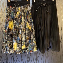 Ранняя осень Новая женская плиссированная юбка средней длины со шнуровкой на талии 1011