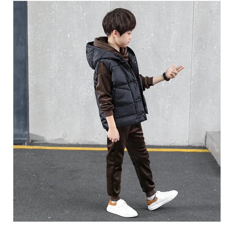 Детская одежда; теплая зимняя хлопковая флисовая куртка; хлопковые брюки; тренд из трех предметов для мальчиков