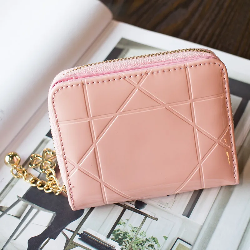 light pink Кожаный кошелек из лакированной кожи тиснение швейная нить кошелек мини клатчи, сумки дамские милые Твердые квадратный кошелек ежедневная Сумка карман - Цвет: light pink