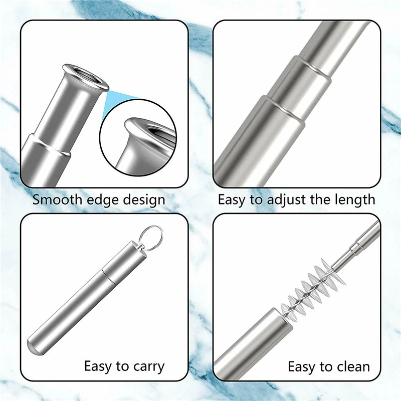 Creative Stainless Steel Metal Drinking Straws Telescopic Reusable Travel Portable Drinking Straw with Straws Cleaner Brush Set