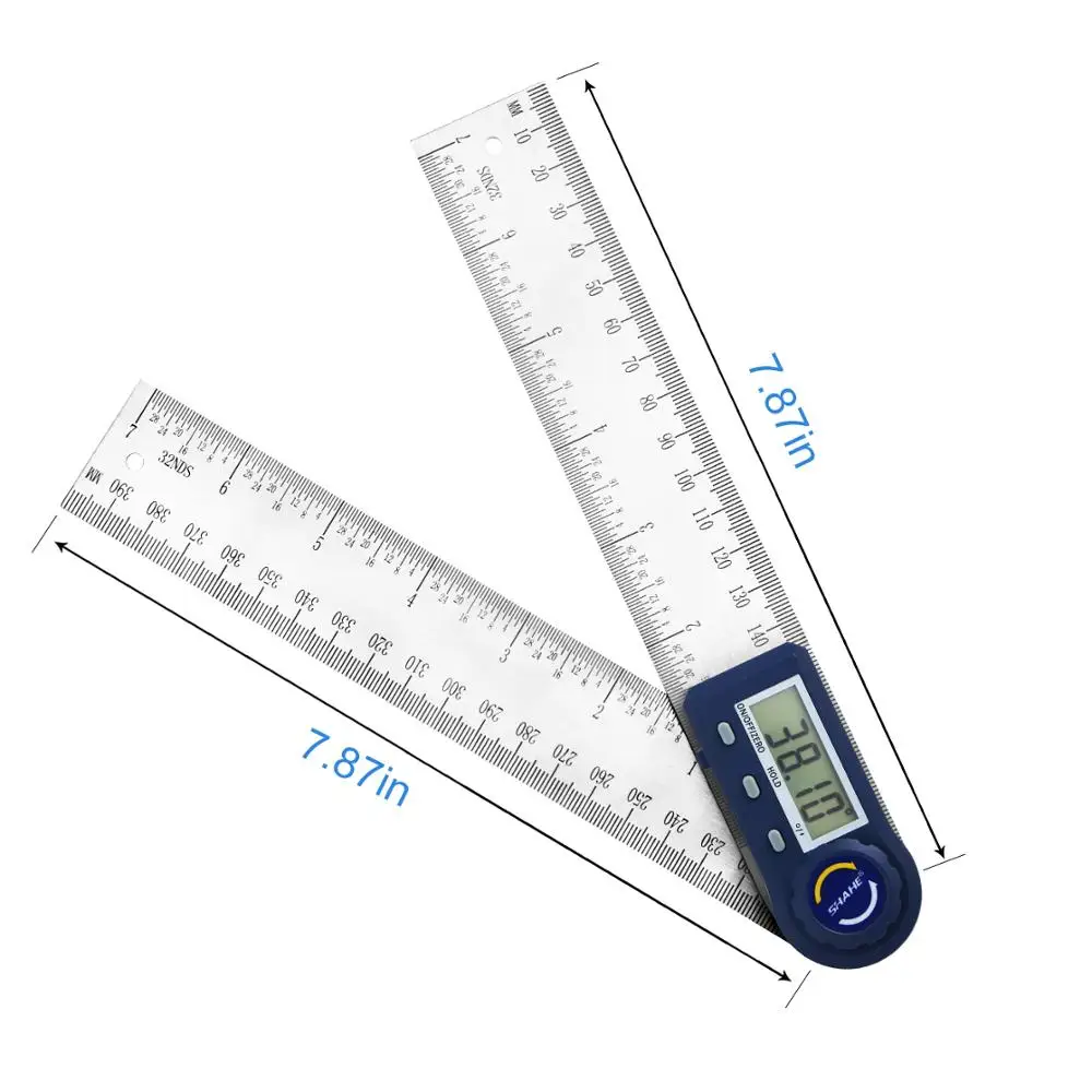 US $20.36 Shahe 0200 Mm 7 Digital Protractor Angle Ruler Electron Goniometer Protractor Inclinometer Angle Meter Measuring Tools