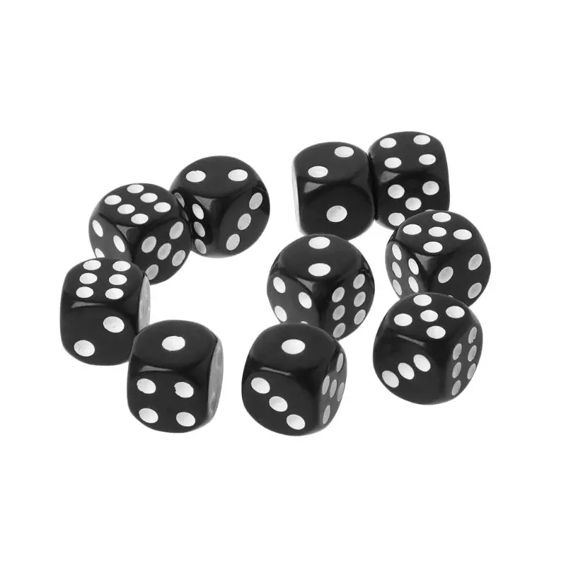16mm Acrylic Dice Black/White 6 Sided Casino Poker Game Bar Party Dice Multi Sides for Board Game Game Dice Dice Set Acrylic Dice 10pcs