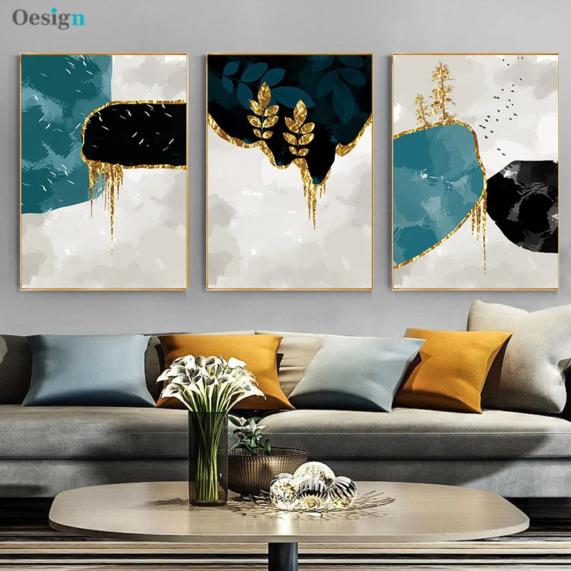 

Abstract shape gold leaf painting minimalism canvas art poster print modern wall picture living room corridor home decoration