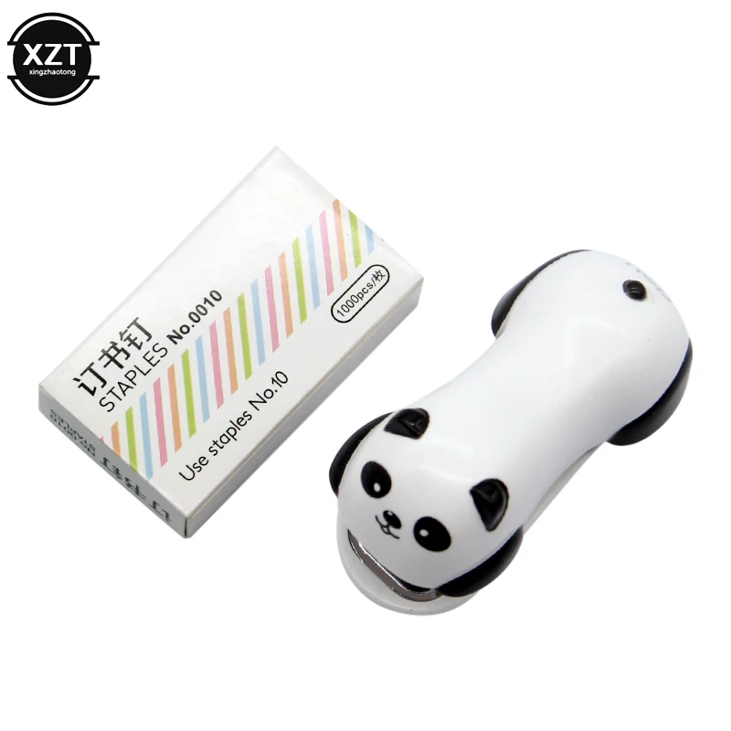 Mini Panda Stapler Set Cartoon Office School Supplies Staionery Paper Clip Binding Binder Book Sewer