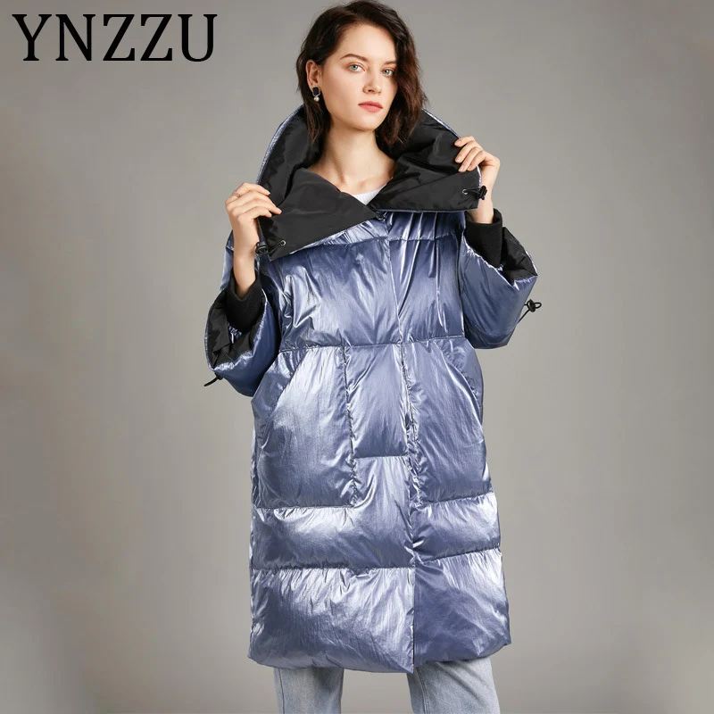 YNZZU, большой размер,, весна, зима, яркий, отложной воротник, женский пуховик на белом утином пуху, длинная, утолщенная, теплая, Женская куртка A1419