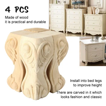 

4pcs Solid Wood TV Cabinet Strong Bearing Sofa Feet Carved Easy Install Furniture Legs Durable European Style Home Accessories