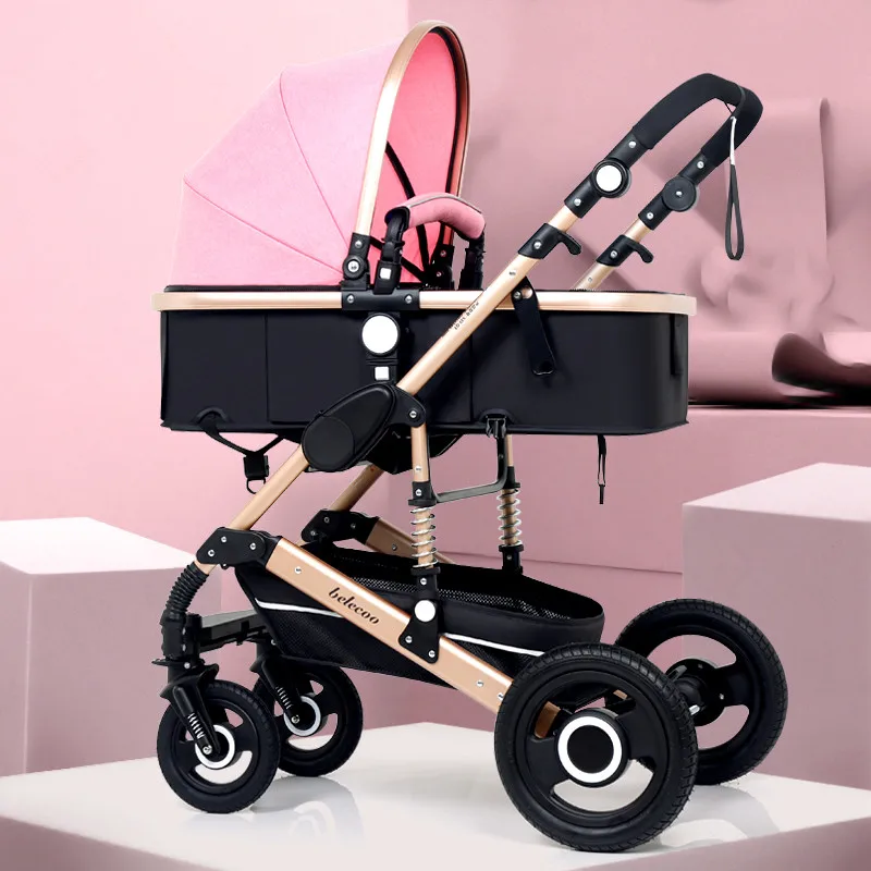 4Rubberwheel 17 Регулируемая легкая Роскошная детская коляска, 3 в 1, портативная, с высоким ландшафтом, двусторонняя коляска, Горячая мама, розовая коляска, прогулочная коляска - Цвет: 4Rubberwheel 17