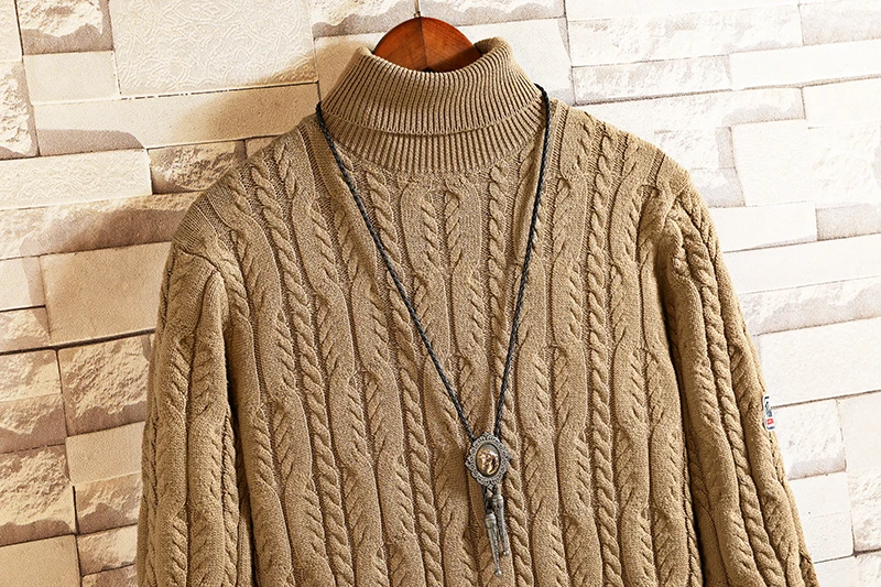 2019 Sweater Men Turtleneck Thick Warm Mens Sweaters Wool Pullover High Turtle Neck Casual Male Sweter Pull Homme Khaki Pullover