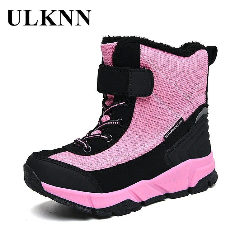 

ULKNN Children's Winter Boots Autumn Girls Hiking Footwears Outdoor Students Warm Round Toe Shoes Thick Snow Boots Kids 4-12Y