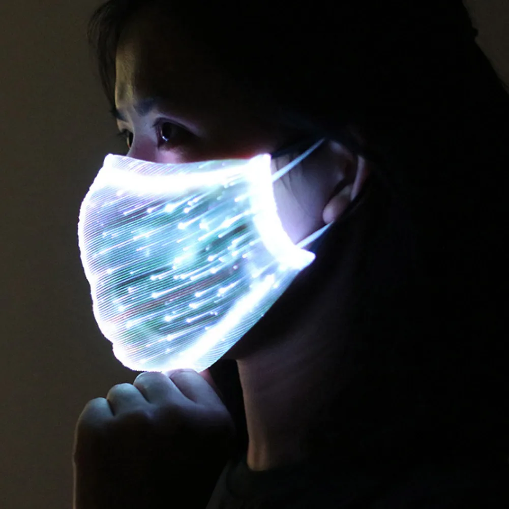 Горячая светодиодный сверкающая маска заряжаемая красочная Пылезащитная маска из оптоволокна вечерние танцевальные однопарные 19ING