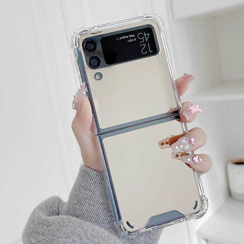 cute samsung phone case Z Flip3 Full View Mirror Phone Case For Samsung Galaxy Z Flip 3 5G Rose Gold Silver Makeup Shockproof Silicon Phone Back Cover samsung silicone cover