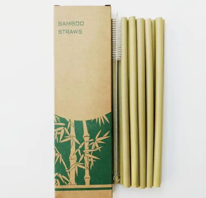 

100sets=1000pcs Bamboo Straws Sets Reusable Eco Friendly Handcrafted Natural Bamboo Drinking Straws and Cleaning Brush