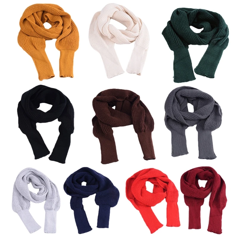 

Women Winter Knit Blanket Long Shawl Wrap with Sleeves Solid Color Sweater Scarf