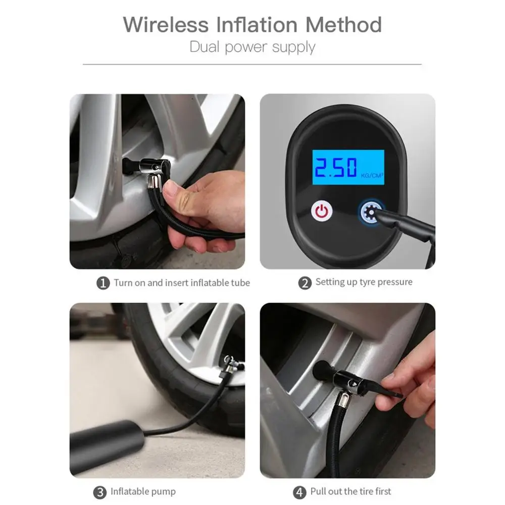 12V Portable Car Air Pumps Electric Tire Inflator Car Bike Bicycle Pump Auto Car Wireless Inflatable Pump with Battery