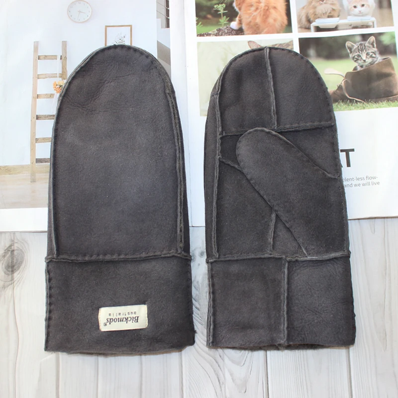 New sheepskin men's fur gloves with thicker wool lining and winter fashion windproof and cold-proof warm gloves