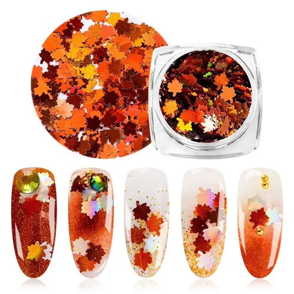 

1 Box Nail Art Glitter Sequins Autumn Maple Leaf Snowflake Shape Flakes Pigment for Nail DIY Design Decorations 12 Colors