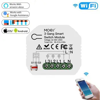 

WiFi Smart Light Switch Module 3 Gang 1/2 Way Mini DIY Switch Module Smart Home Tuya/Smart Life App Works With Alexa Google Home