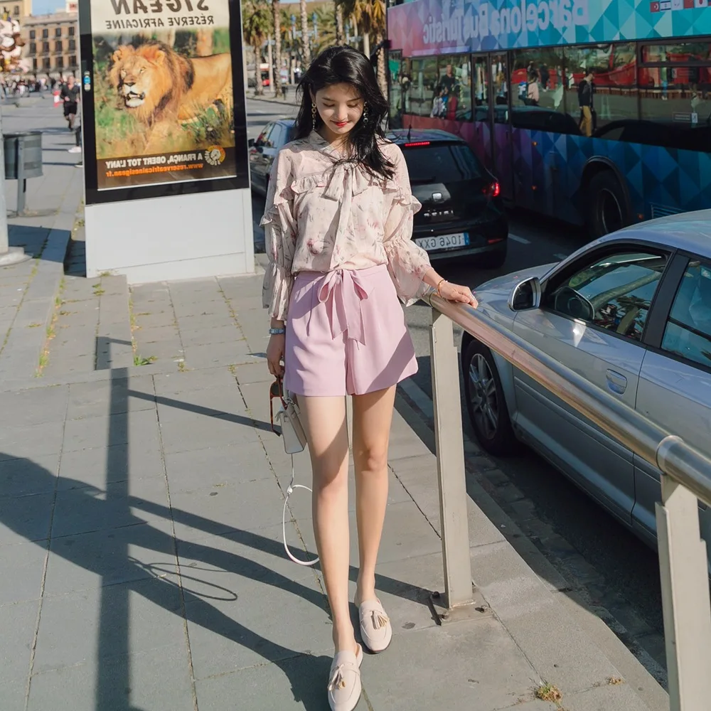 

Photo Shoot 2019 Spring And Summer New Style Korean-style WOMEN'S Wear Vintage Floral-Print Chiffon Blouse + Camisole + Loose Pa