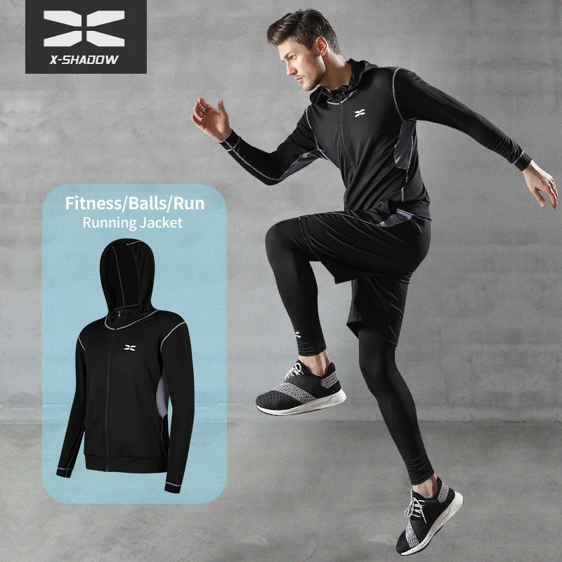 

Running Jacket Men Gym Clothing Zipper Hoodies Sport Tops Quick Dry Breathable Workout Shirt Long Sleeve Fitness Sportwear Male