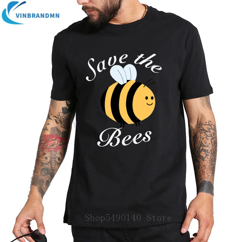 Мужская футболка с надписью Save The Bees круглым вырезом|Футболки| |