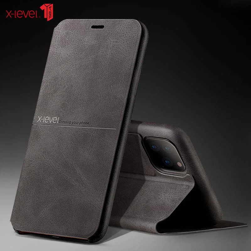 

X-Level Ultra-thin Luxury Leather Case Flip Case Soft Business Back Phone Case Cover For iphone 11 11pro 11proMax Case KS0345