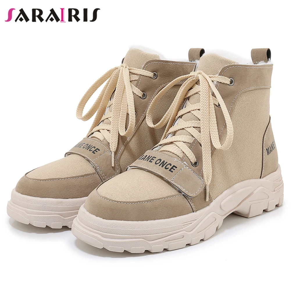 

SARAIRIS Plus Size 29-46 Ankle Platform Boots Women 2019 Autumn Winter Add Fur Booties Ladies non-slip Wedges Shoes Woman