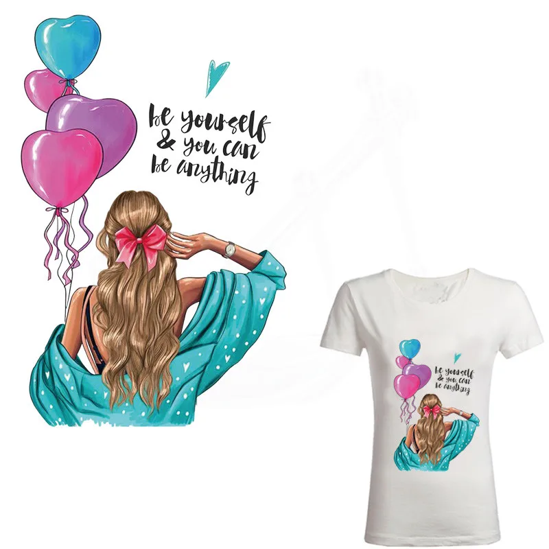 

Casual style “BE yourself” Beautiful girl patches for clothes DIY T-shirt clothing hoodie Thermal transfer sticker