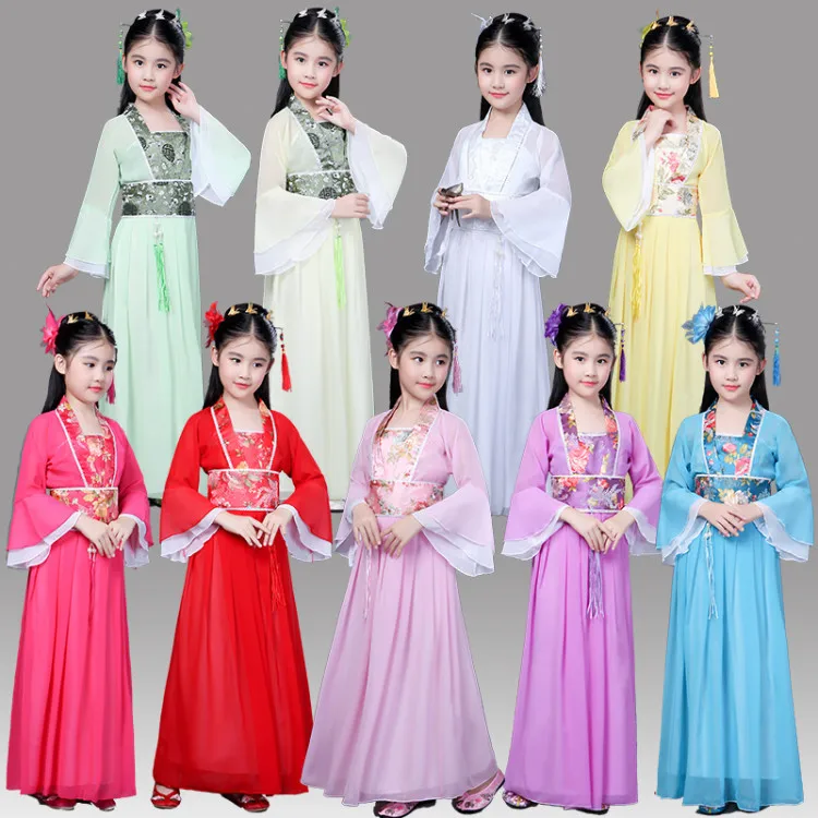 Китайские старинные костюмы Guzheng для выступления детская одежда's Семь Феи