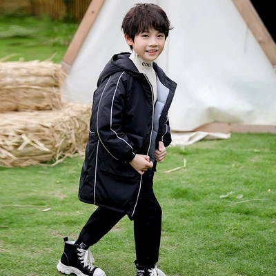4-12y Winter Kids clothes cotton-padded jackets warm thick outerwears boys and girls coats jacket children clothing - Цвет: Черный