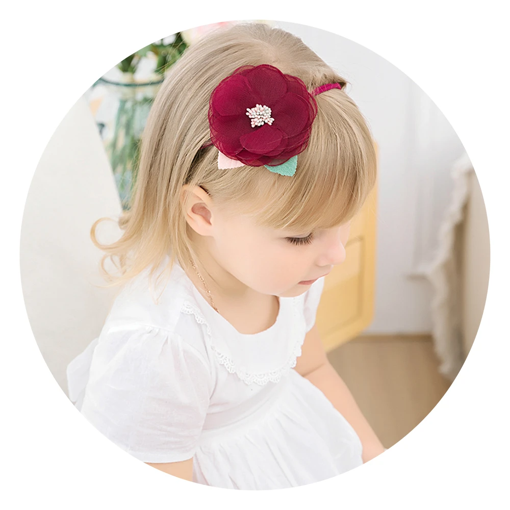 

Lovely Girls Chiffon Flower Elastic Hairband Soft Nylon Headbands Newborn Boutique Elastic Headwear Turban Baby Hair Accessories
