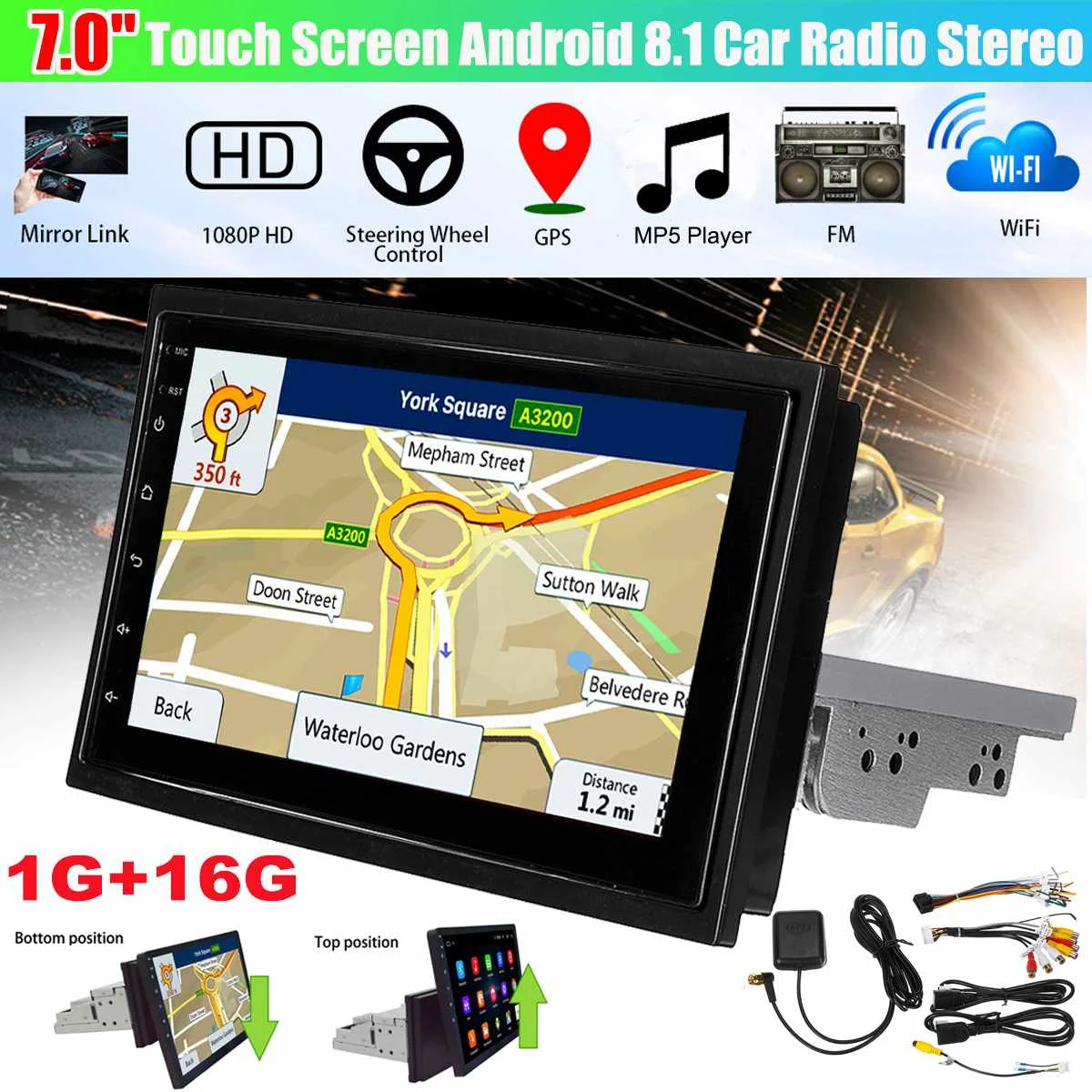 US $104.22 Car Stereo Audio Radio Bluetooth 1Din 7 Touch Screen HD Monitor MP5 Player Navigation AllInOne Machine Android 81 16G Memory