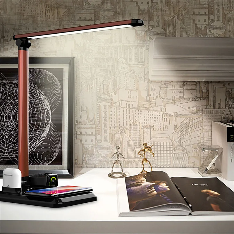  4 In1 Wireless Charger Led Desk Lamp Luminaria Multifunction Led Table Lamp 5W Touch Table Lamp for