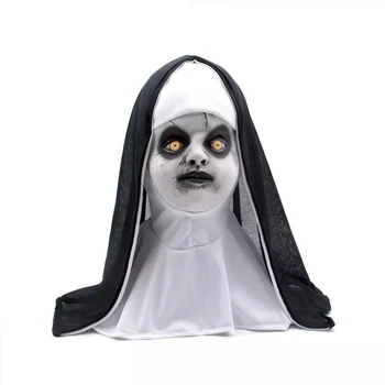 

Dao horror mask roleplay Valak horror latex mask with black headscarf full face mask Halloween carnival child latex mask