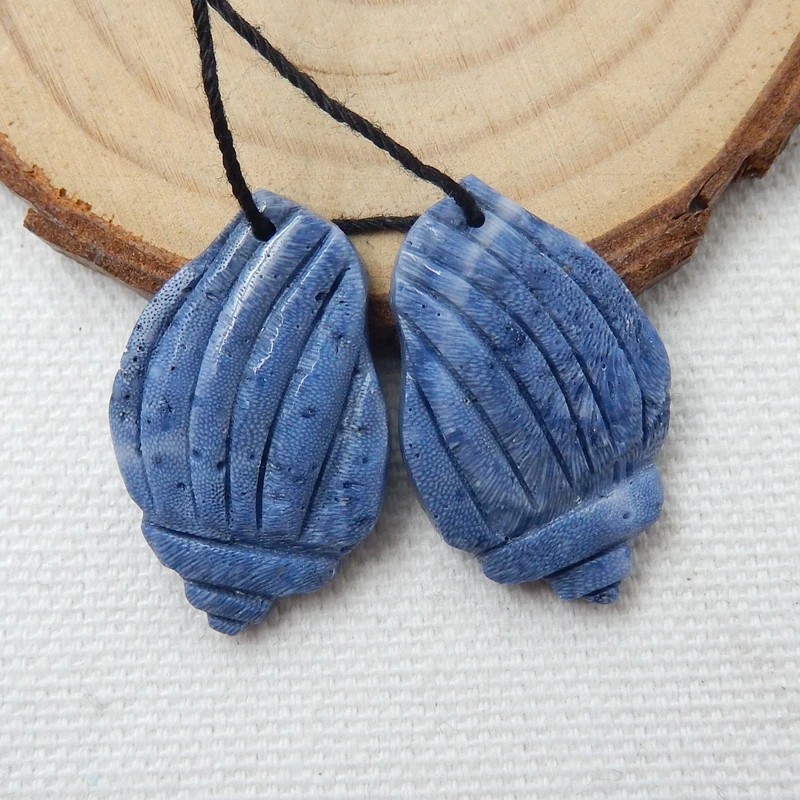 Handmade Shell DIY Jewelry!Sales 1Pairs Natural Stone Blue Coral Carved Gemstone Earrings For Women 27x17x4mm 5.5g |