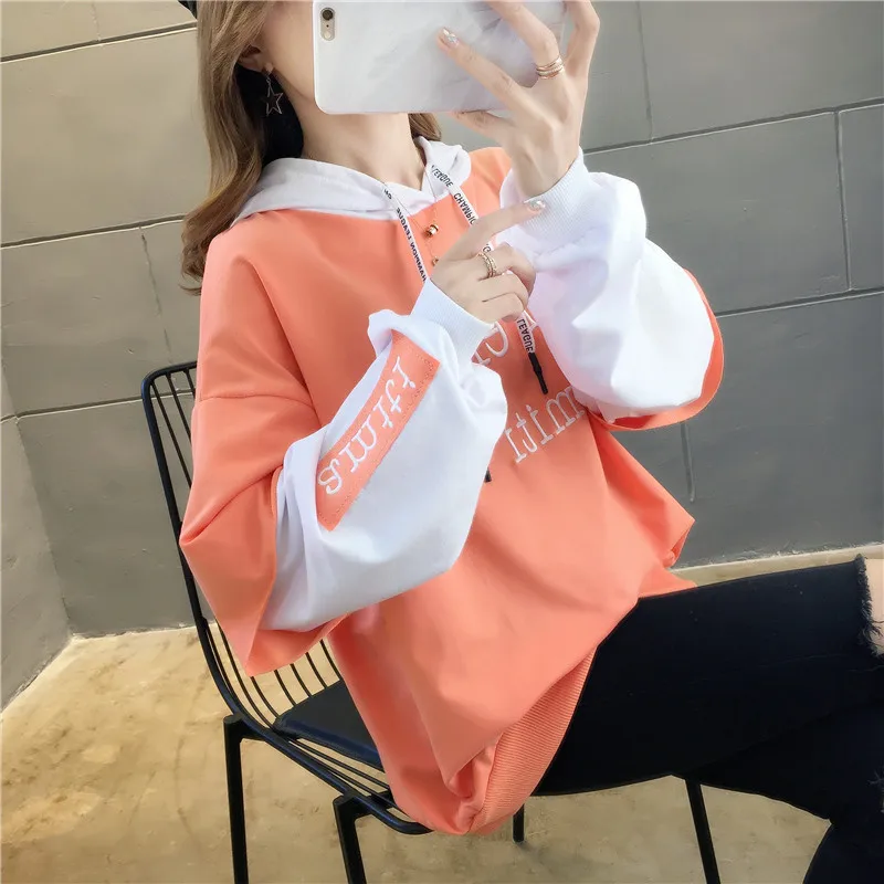 Новые хлопковые топы, женские рубашки с вышивкой, зимняя женская толстовка в Корейском стиле с надписью Modis, повседневные толстовки Харадзюку больших размеров - Цвет: orange