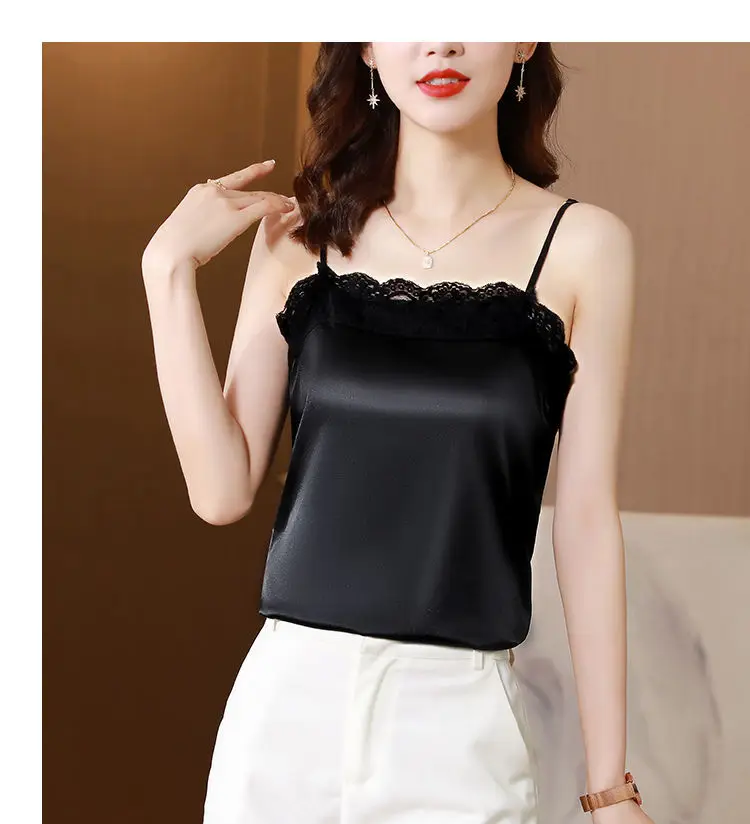 2021 summer women's lace retro O-neck plus size sexy tube top satin hot sale basic camisole sleeveless top 90's aesthetics white bra