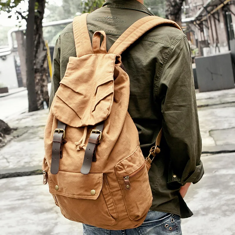 

Canvas men's backpack outdoor high-capacity mountaineering backpacking college student bag tour