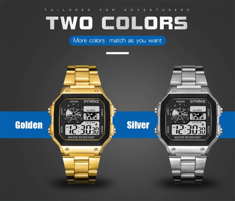 SYNOKE стальные цифровые наручные часы водонепроницаемые мужские s часы лучший бренд роскошные часы квадратные электронные светодиодный часы для мужчин