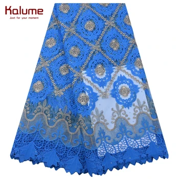 

Kalume 2020 Latest French Mesh Milk Silk Lace Fabric Blue African Dry Lace Fabric With Stones Nigerian Tulle Lace For Party 1911