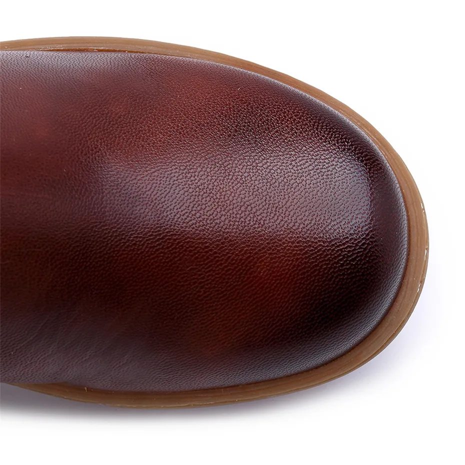 2019 New Winter Round Toe Knee High Boots For Women Shoes Genuine Leather Casual Women's Boots Retro Knee-high Female Flat Boots (6)