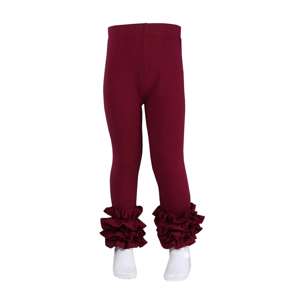 maroon MUDBALA/Эксклюзивные однотонные хлопковые леггинсы для маленьких девочек; Тройная оборка; детская одежда; брюки с рюшами для маленьких девочек - Цвет: maroon