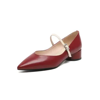 

Women Pumps 2.5cm Square Heels Genuine Leather Shoes Woman Casual Shoes Female Ladies Pumps Nude Beige Shoes