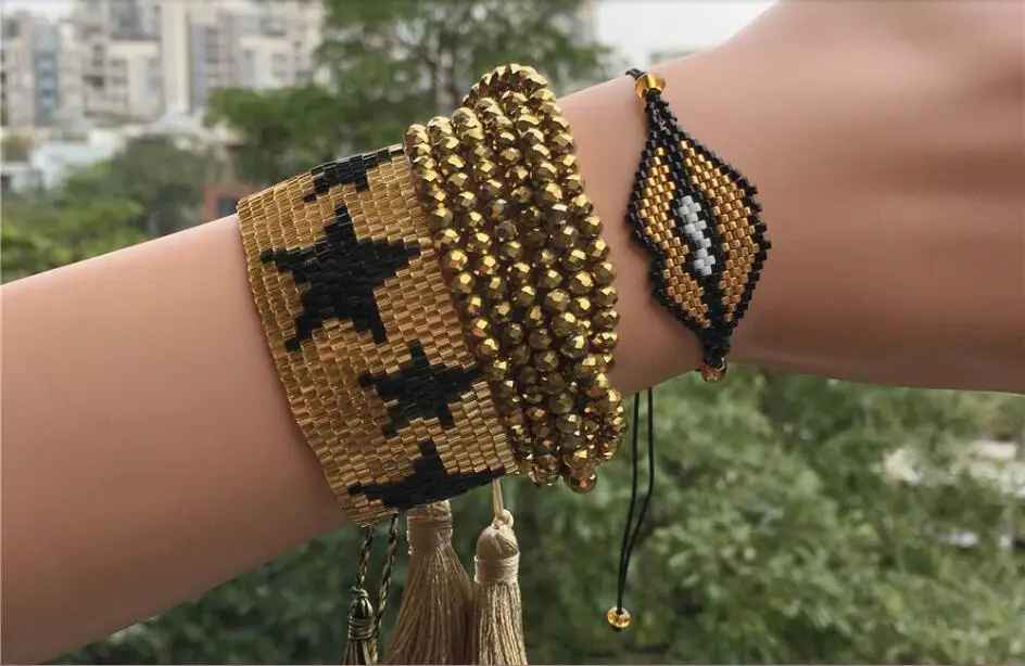 SANDEI Beads очаровательный браслет модные ювелирные изделия Золотая Звезда Pulsera 6 многослойный из бусин сексуальные губы регулируемые браслеты для женщин