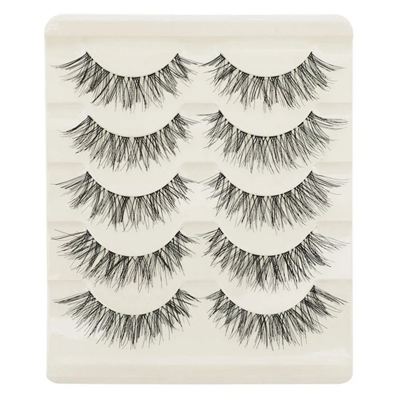 

5 Pairs Eyelashes Transparent Stem Handmade False Eyelashes Cross Messy Nude Makeup Natural Fake Lashes