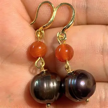 

Black Pearl Earring 18k Gold Ear Drop Dangle Natural Aurora Cultured Women Irregular Flawless Jewelry Mesmerizing Gift