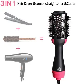 

Dropshipping 3 IN 1 One Step Negative Ion Hair Dryer Hot Air Hair Straightener Comb Curling Brush Hair Styling Tools Hair Dryer