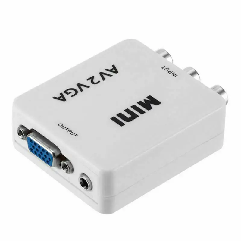 Мини HD 1080p AV2VGA видео коробка адаптера конвертера AV RCA CVBS к VGA видео преобразователь аудиовизуальных систем VGA PC преобразователь ТВЧ-сигналов