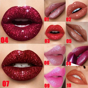 

Women Makeup Mermaid Pearlescent Metallic Glitter Shiny Moisturizing Waterproof Long-lasting Lip Gloss Lipstick Sexy 10 Colors